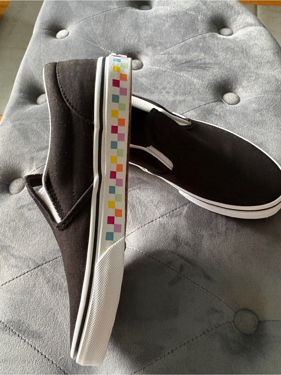 Vans Other - NWOT Vans Black Slip-On Sneakers with Colorful Trim